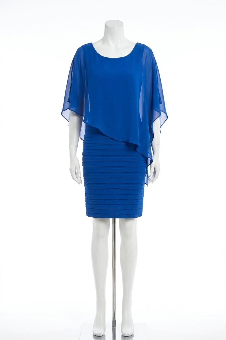 NEW FRANK LYMAN riven chiffon overlay knit mini dress in royal blue